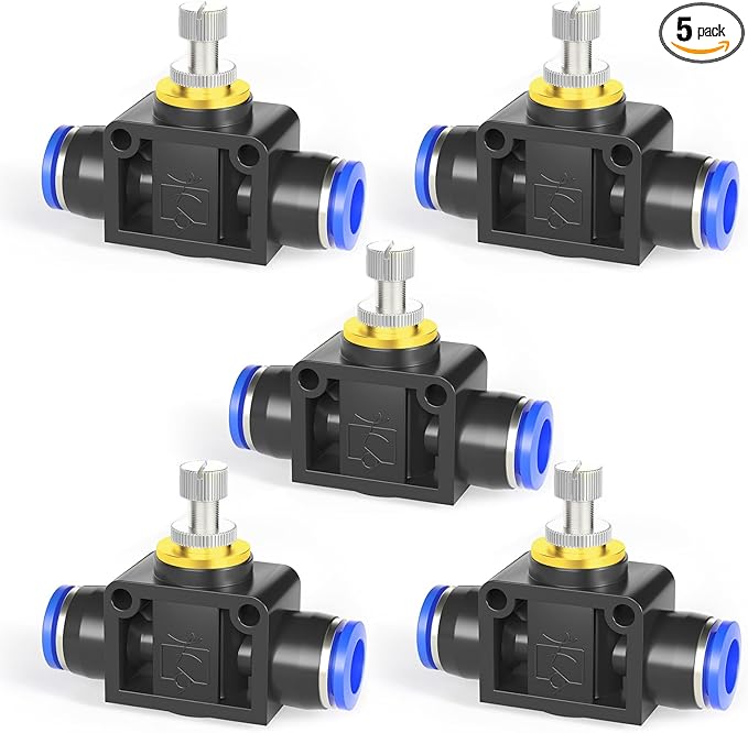 TAILONZ PNEUMATIC Air Flow Control Valve with Push-to-Connect Fitting, in-Line Speed Controller Union Straight - 4MM Tube OD x 4MM Tube OD SCF-4 （Pack of 5）
