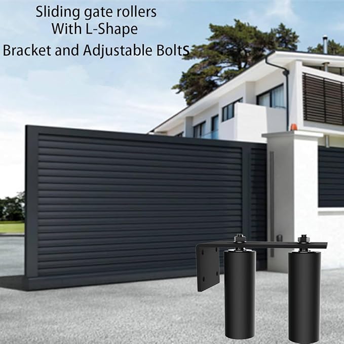 6" Gate Roller Guide with L-Bracket, Universal Adjustable Gate Guide Roller,Sliding Gate Rollers,Heavy Duty Sliding Gate Kit for Door Hardware and Sliding Gates(2Pack-Black)