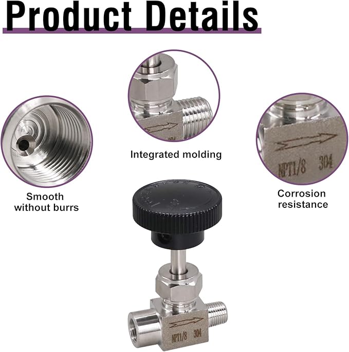 Stainless Steel 304 NPT 1/8 Female to Male Needle Valve for Flow Control in Gas Oil Water Systems, 1PC