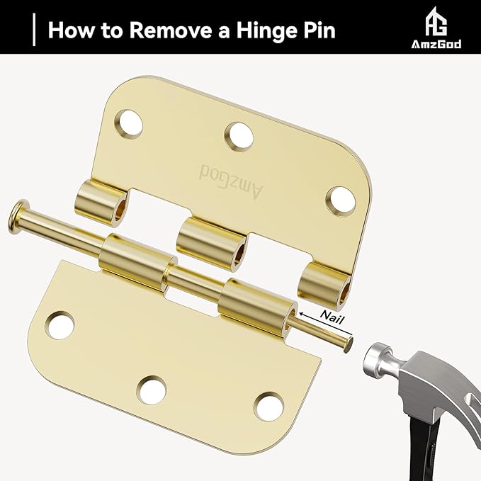Door Hinges Polished Brass - 12 Pack Gold Door Hinges 3.5 Inch Rounded Interior Door Hinge with 5/8" Radius - 3 1/2 Inches Flat Iron Brass Hinges for Residential Standard Doors