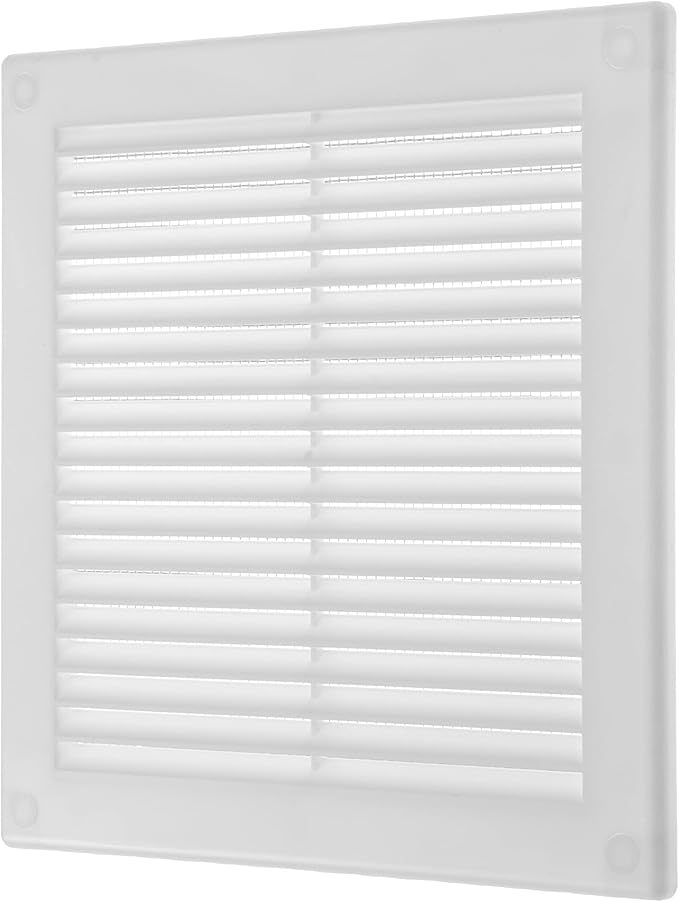Repa Market 8 x 8 Inch (Outer) White Square Air Vent Cover - Plastic Fresh Air Intake Vent - AC Cover with Nylon Mesh Screen, Wall, Ceiling HVAC Return Air Register, Modern Soffit Vents