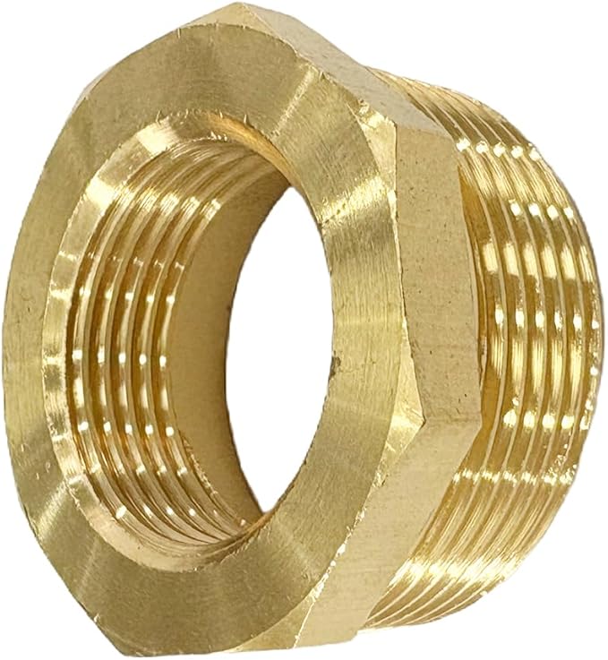 1-1/2" NPT Male x 1" NPT Female Brass Reducer Hex Bushing Threaded Pipe Fitting Reducing Adapter Pack of 1