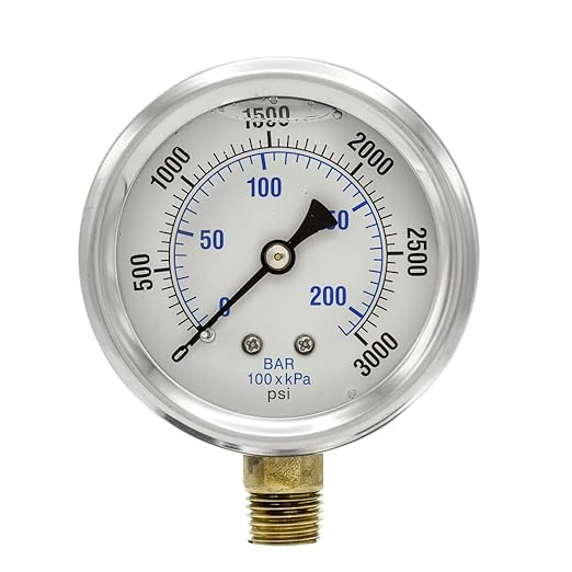 PIC Gauge PRO-201L-254P 0-3000 PSI Pressure Gauge, 2 1/2" Dial, 1/4" Male NPT Connection, Bottom Mount, Dual Scale, Glycerin Filled, Stainless Steel Case/Bezel, Brass Internals & Plastic Lens