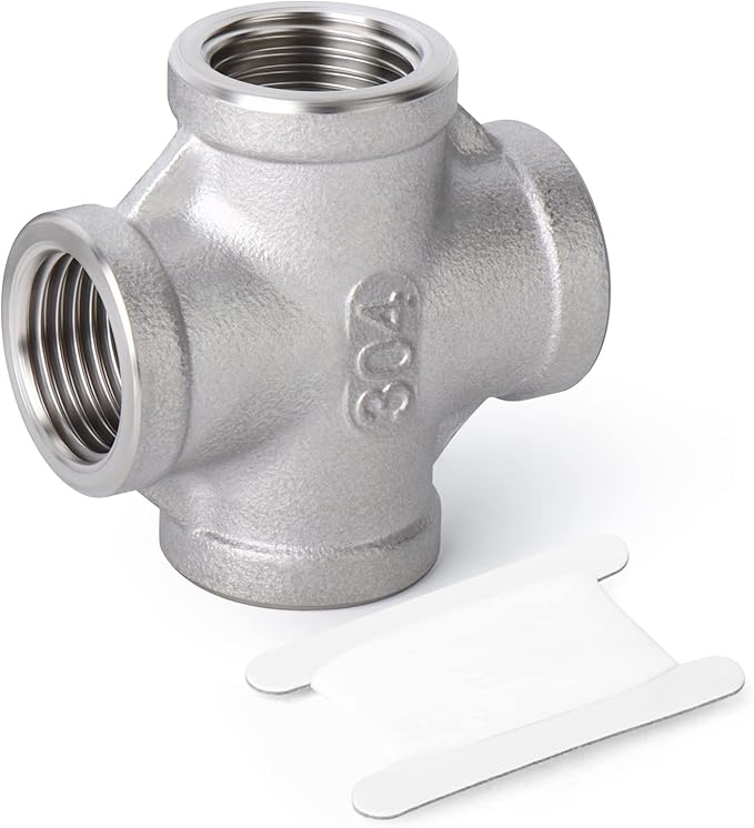 TAISHER 1PCS Stainless Steel 4 Way Pipe Fittings, 1" x 1" x 1" x 1" NPT Female Pipe Fittings