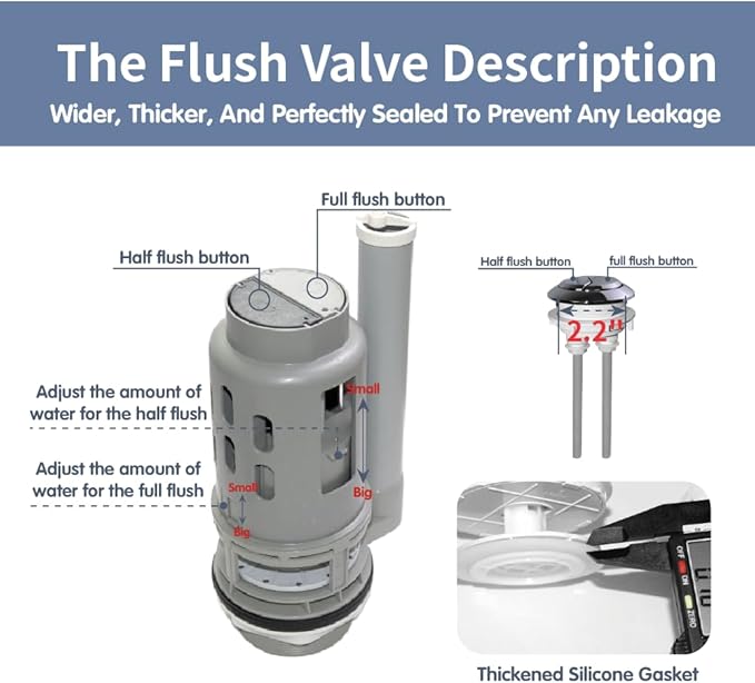 3-Inch Dual Flush Valve Repair Kit for 2-Piece Toilets; Fit Glacier Bay;Aquasource;Horow and More ;Toilet Repair Kit Inside Tank Includes Flush Valve, Button & Fill Valve with Gasket & Bolts