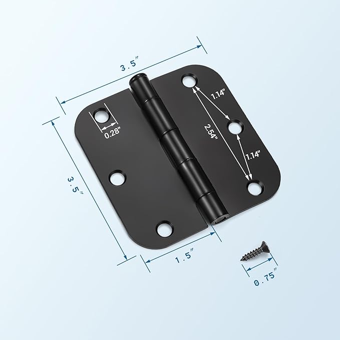 KNOBWELL 6 Pack Black Door Hinges, No Squeak 3.5" X 3.5" with 5/8" Radius Corner Interior Door Hinges with Black Finish