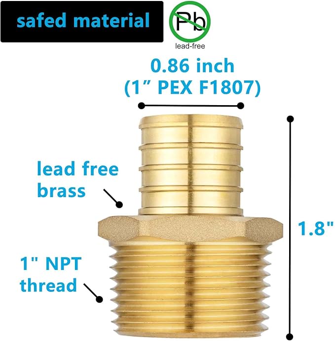 (10 Pack) Lidertik PEX Fittings 1 Inch Male NPT Adapter, 1" PEX F1807 to 1" NPT Male Threaded Adapter Brass