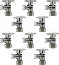 Angle Stop Valve 5/8" OD (1/2" Nominal) Compression x 3/8" OD Compression- Chrome Plated Brass ¼ Turn Angle Valve For Water Pipes, Toilets, Sinks- Lead-FreeWater Shut Off Valve, 10 Pack