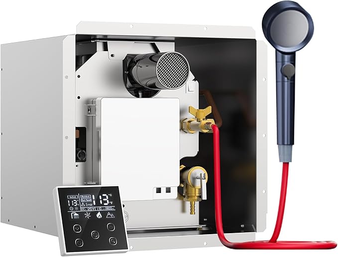 Ranein 65,000 BTU Tankless RV Water Heater with Zero Cold Water Start, 12V On-Demand Hot Water System, Fast Heating for Camper, Trailer and Motorhome, Outdoor Shower Ready