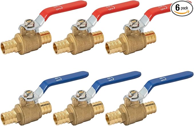 SUNGATOR 6-Pack Pex Ball Valve 3/4 Inch, Water Shut Off Valve, Brass Full Port Quarter Turn Crimp Pex Fittings for Hot and Cold Water, UPC Certified