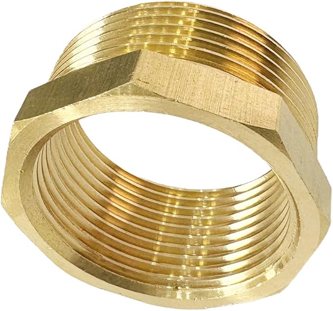 1-1/2" NPT Male x 1-1/4" NPT Female Brass Reducer Hex Bushing Threaded Pipe Fitting Reducing Adapter Pack of 1