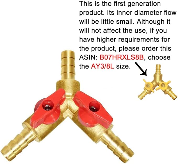 Joywayus 3/8" Hose Barb, Y shaped Type 3 way Union Intersection/Split Brass Shut off Ball Valve Fitting
