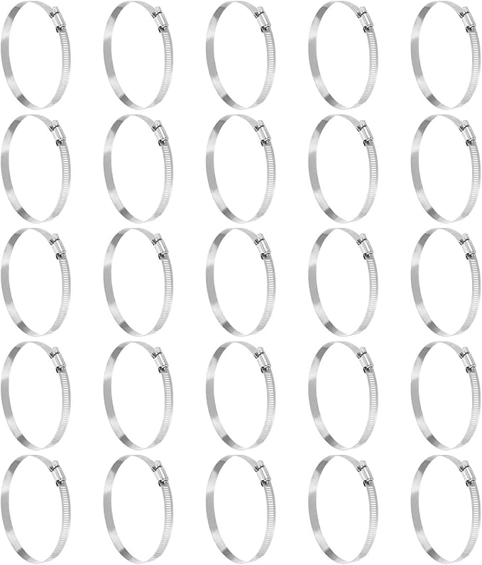 HARFINGTON 25 Pcs Hose Clamp 4-1/8"-5" (105-127mm) 304 Stainless Steel Adjustable Worm Gear Hose Clamp with Phillips Screw Assortment Kit for Fuel Line Pipe Plumbing Automotive Tube