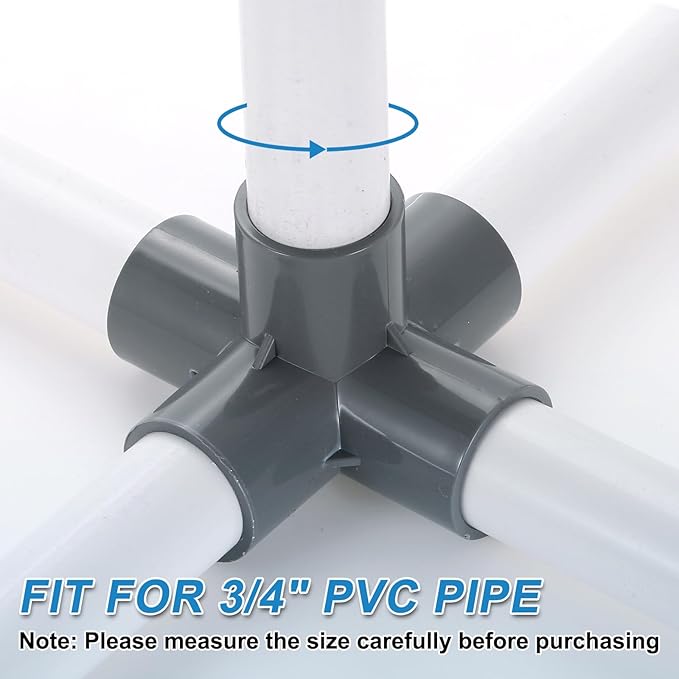 uxcell 3/4" PVC Fittings, 6 Pcs 5 Way Elbow Connector Elbow PVC Furniture Fittings Corner Fitting for Water Supplies PVC Furniture DIY Shelf Greenhouse Tent Connection, Grey