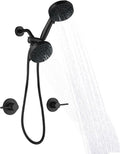 2 Handle Shower Faucet Wall Mounted Two Handles Shower Faucet Set with 8 Modes Rainfall Shower Head and 10 Modes Handheld 2 Knobs Shower Trim Kit with Rough-in Valve, Matte Black