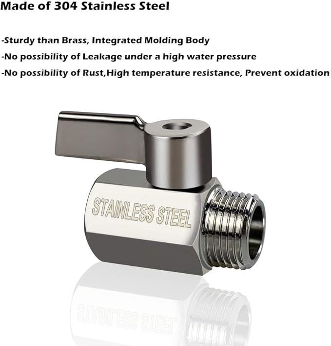 Showerhead Shut Off Valve with Stainless Handle, 304 Stainless Steel Mini Ball Valve(1/2" Female X Male) NPT Thread, Water Flow Control Valve Regulator Chrome, Shower Head Flow Control Valve
