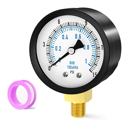 0-15PSI Well Pump Pressure Gauge 2" Dial Size, 1/8" NPT Lower Mount, 3-2-3% Accuracy, for Tube, Water Pump, Gas, Liquid, Pressure Test