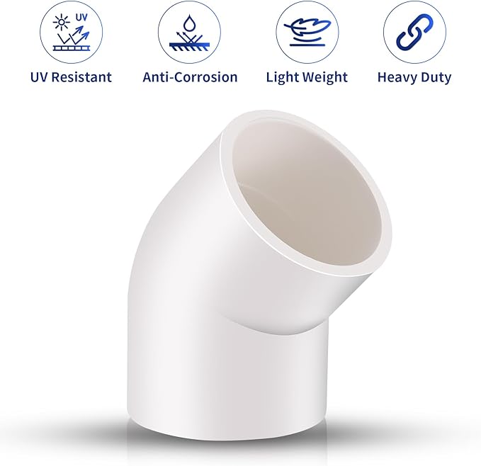 1/2" 20 Pcs 45° Elbow Pipe Fittings (Socket x Socket), Heavy Duty 2 Way Right Angle Pipe Fitting for DIY Creations, Schedule 40 PVC Coupling Adapter.