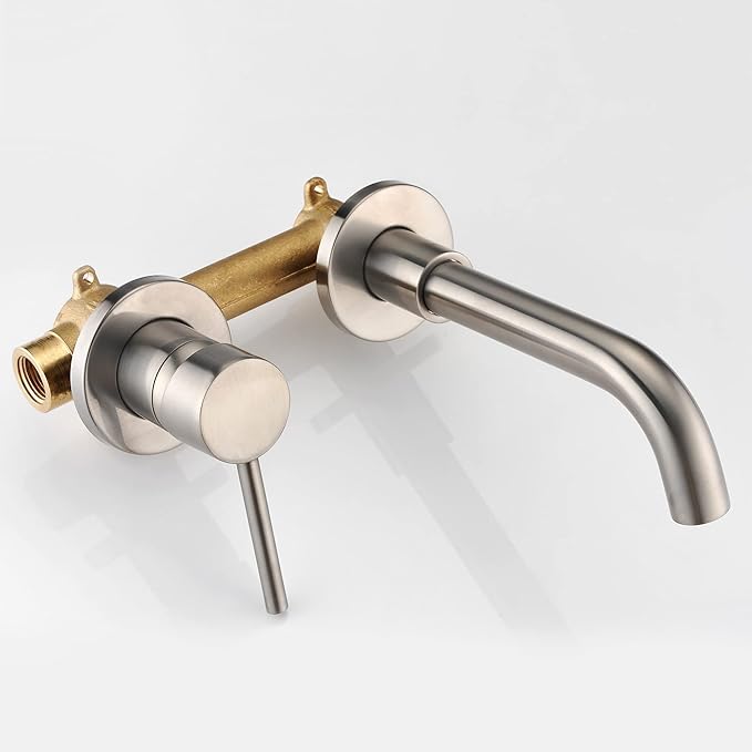 sumerain Wall Mounted Brushed Nickel Bathroom Sink Faucet Lavatory Faucet Left-Handed Design