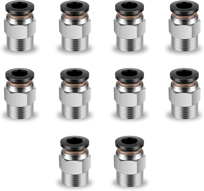 10 Pcs Push-to-Connect Fittings 3/8 Inch Tube OD x 3/8 Inch NPT Thread Pneumatic Male Straight Quick Connect Air line fittings