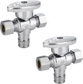 2-Pack Foskan Dual Outlet Angle Stop Valve,1/4 Turn Shut off Valve,1/2" PEX-A x 3/8" OD x 3/8" OD,Chrome Plated Brass