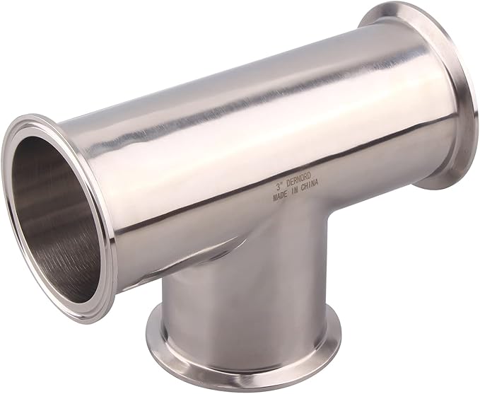 DERNORD Clamp Tee 3 Way Stainless Steel 304 with 3 Silicone Gaskets Fits 3" Tri Clamp, 91mm Pipe OD Sanitary Fittings