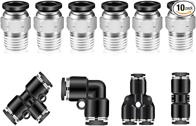 Push to Connect Fittings 6mm OD x 1/2 Inch NPT Thread Male Straight Quick Connect Fittings Pneumatic Fittings Tube Fittings Air Line Fittings Air compressor Fittings 10Pcs