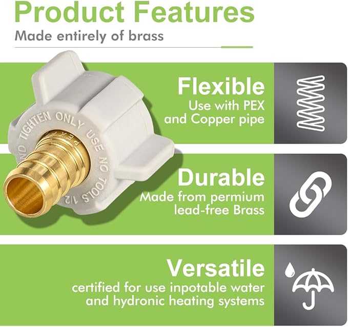 2 Pack Female NPT Swivel Adapter, PEX 1/2" x 1/2" NPSM Female Threaded Brass Barb PEX Fittings, Full Port for pex pipes, NSF/ANSI 61 NSF 372 Certificate, ASTM F1807 Certified