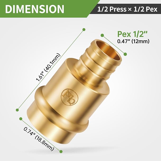 15 Pack Lead-Free 1/2" Copper to PEX Adapter, 1/2" Propress Fittings for Quick Connection of Copper Tube and PEX-B Pipe