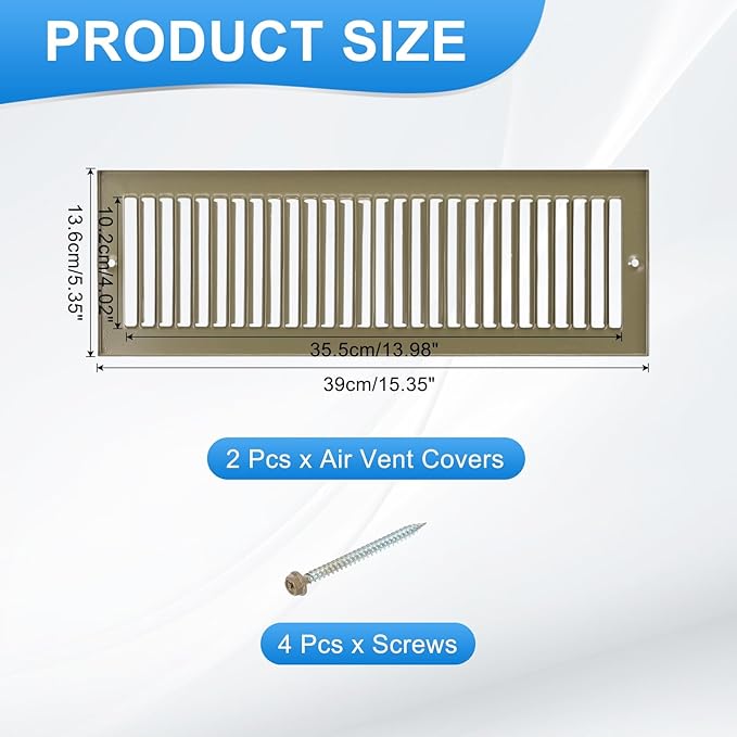 PATIKIL 4" x 14" Duct Opening Vent Cover, Toe Kick Vent Cover HVAC Toe Space Register Grille Return Air Grilles for Home Ceiling Wall Floor, Brown-Outer Size: 5.4" x 15.4"