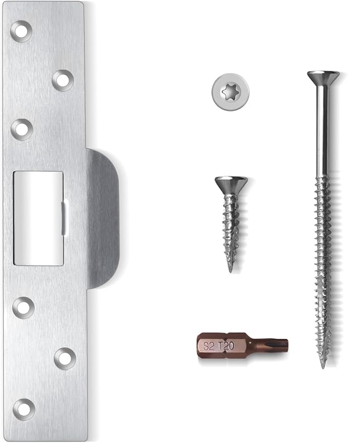 Extra-Long Door Strike Plate 7", Extended Reinforced Striker Plate, Heavy Duty, Oversized to Repair Damaged Worn Frame/Slot/Jamb, Large Hole to Fix Latch Sticking (Satin Nickel)