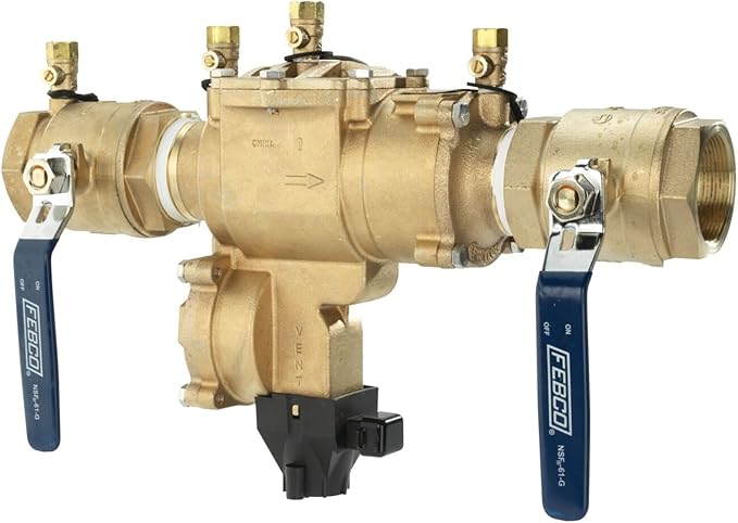 Febco LF860 Series 2" Lead-Free Bronze Reduced Pressure Zone Backflow Preventer Assembly, Quarter Turn Shutoff, Small Diameter, Flood Sensor with SentryPlus Alert Technology for Relief Valve