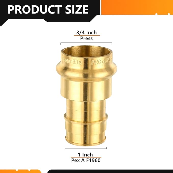 10-Pack HeSun Copper Press Fitting Adapter, 3/4" PRESS X 1" PEX-A Expansion F1960 Coupling, LF Brass