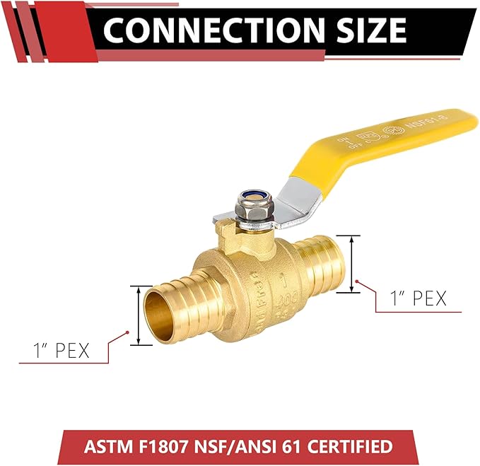 5-Pack EFIELD 1-Inch Pex Crimp Brass Full Port Shut-off Ball Valve, Yellow Level,(VALVE020-5PCS)