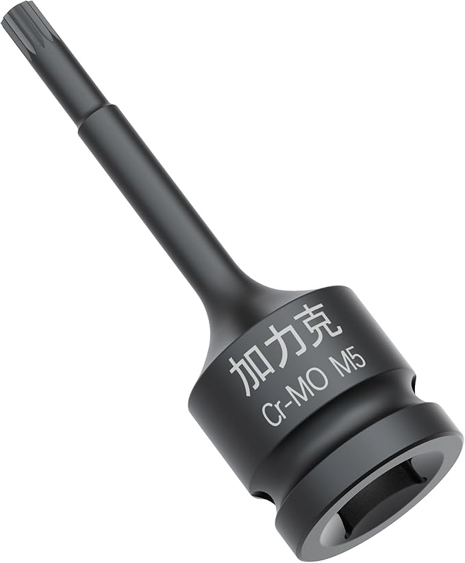1/2-Inch Drive x M5(5mm） Impact XZN Triple Square Spline Bit Socket, Metric Lengthen Screwdriver Socket Adapter, 3-Inch Length, CR-MO Steel, One-Piece Construction, Black