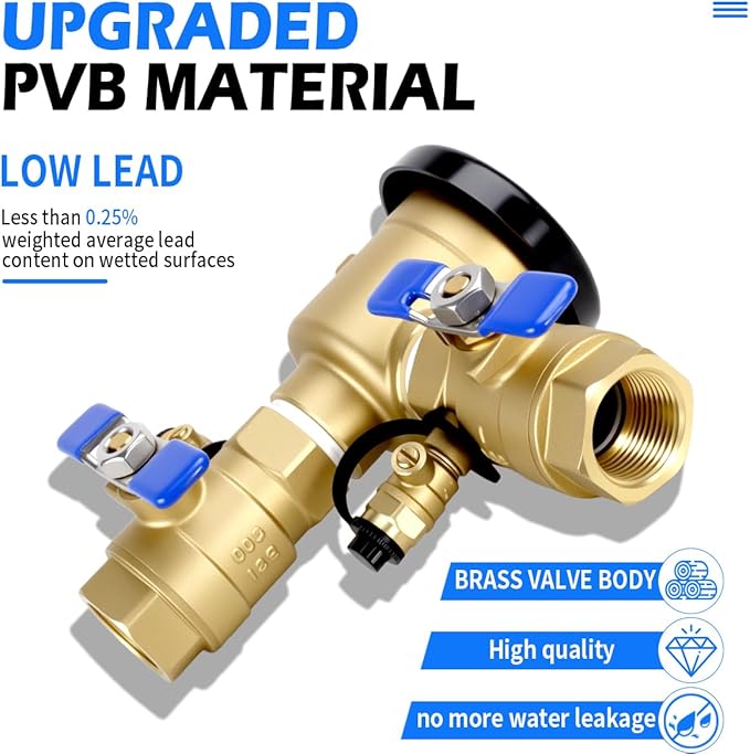 1" 720A Pressure Vacuum Breaker Assembly, 400PSI Heavy-Duty Brass Backflow Preventer Valve for Irrigation Systems, Lawn Sprinklers & Outdoor Water Lines, Prevent Backflow