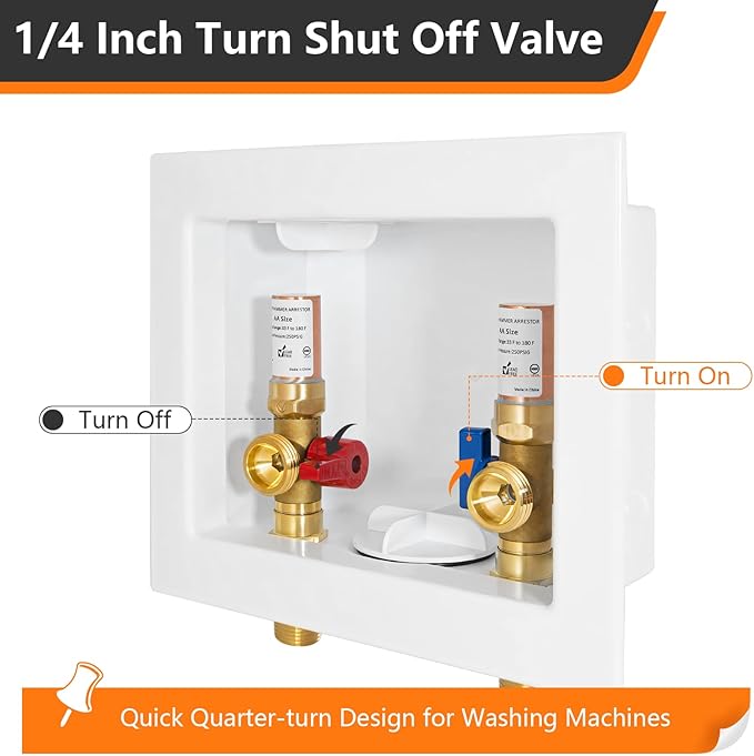 1-Pack HeSun Washing Machine Outlet Box, 1/2 Inch MIP(Sweat) Inlet x 3/4 Inch MHT Outlet, Laundry Pex Washer Outlet Box,with Copper Water Hammer Arrestor(WM011)