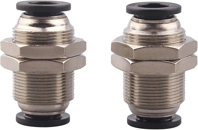 Bulkhead Union Push to Connect Tube Fitting 3/8 Inch Tube OD Double Threaded (2 Packs)