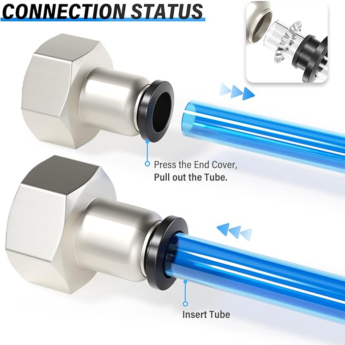 TAILONZ PNEUMATIC Female Straight 1/2 Inch Tube OD x 1/2 Inch NPT Thread Push to Connect Fittings PCF-1/2-N4(Pack of 5)