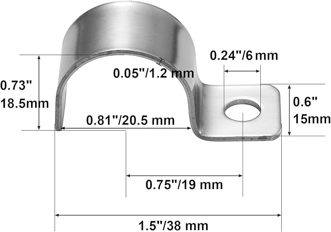 Conduit Pipe Clamps, 304 Ss Pipe Mounting Brackets, Metal One-Hole P-Type Clips Heavy Duty Unilateral Wire Clips for Tube or Wire Cord Installation | OD 3/4" | 25 Pcs