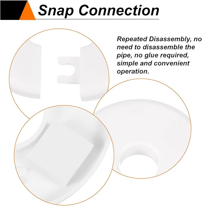 HARFINGTON 8pcs Wall Split Flange 22.5mm/0.9" Self-Adhesive Plumbing Cover Plates ABS Plastic Round Escutcheon Plate Buckle Design for Water Pipe Bathroom Kitchen Decoration, White