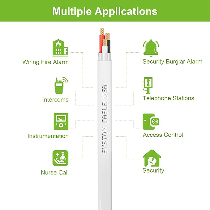 Syston Cable Technology 18/3 Low Voltage Security Sound Alarm Cable 100 ft 18 AWG 3 Conductors Stranded Copper Shielded Plenum Rated CMP CL3P FPLP FT6 UV Resistant