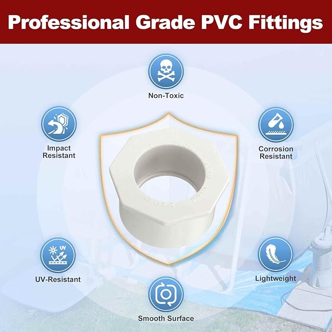 10Pcs 2" x 1 1/4" PVC Reducer Bushing Fitting, SCH40 (Socket x Socket) Furniture Grade PVC Pipe Fitting, Reducer Bush Adapter for Home Sewer Plumbing, Industrial, Pipe Connection