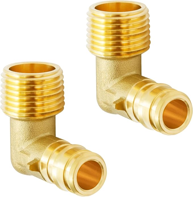 SUNGATOR 2-Pack PEX A Expasnion 1/2"x 1/2" Male NPT Elbow Threaded Adapter Brass Fitting, No Lead Brass, ASTM F1960 ONLY For Pex-A Tubing