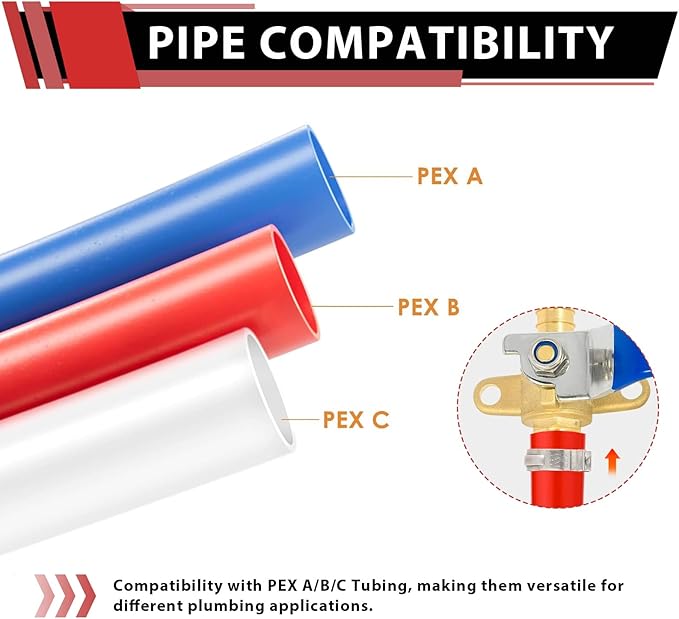 4-Pack EFIELD 3/4-inch Crimp Pex Brass Full Port Shut-off Ball Valve with Drop-ear, Red and Blue Levels, ASTM F1807 (4, 3/4-inch),(VALVE216)