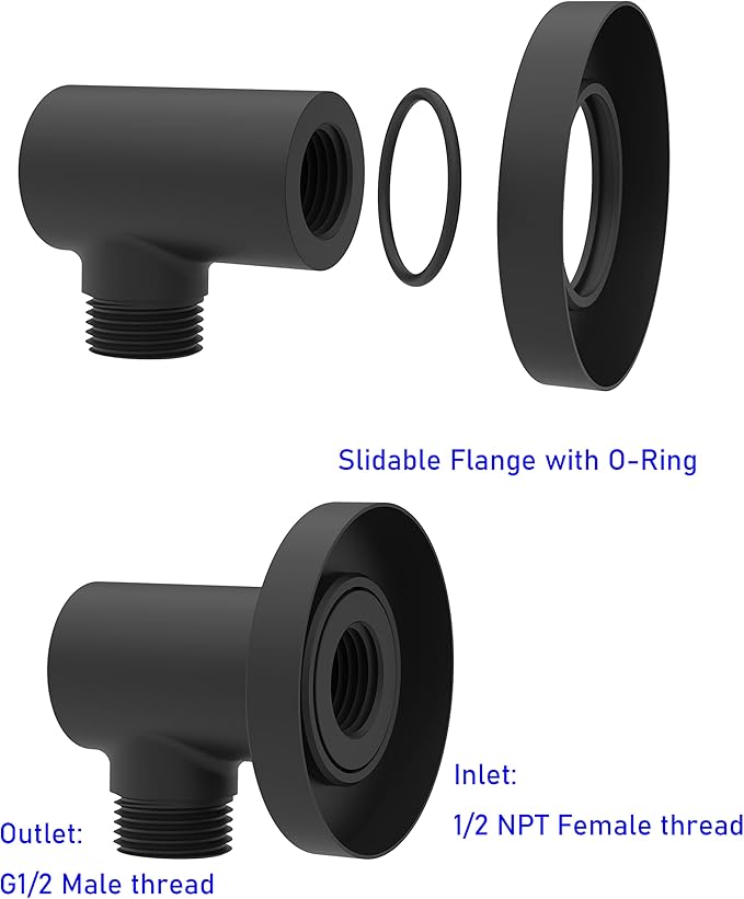 Aquaiaw Wall Supply Elbow with O-Ring Flange, Tapered 1/2 NPT Female Inlet, Solid Brass Wall Union, Round Water Supply Elbow, Electroplate Matte Black, G1/2 Outlet