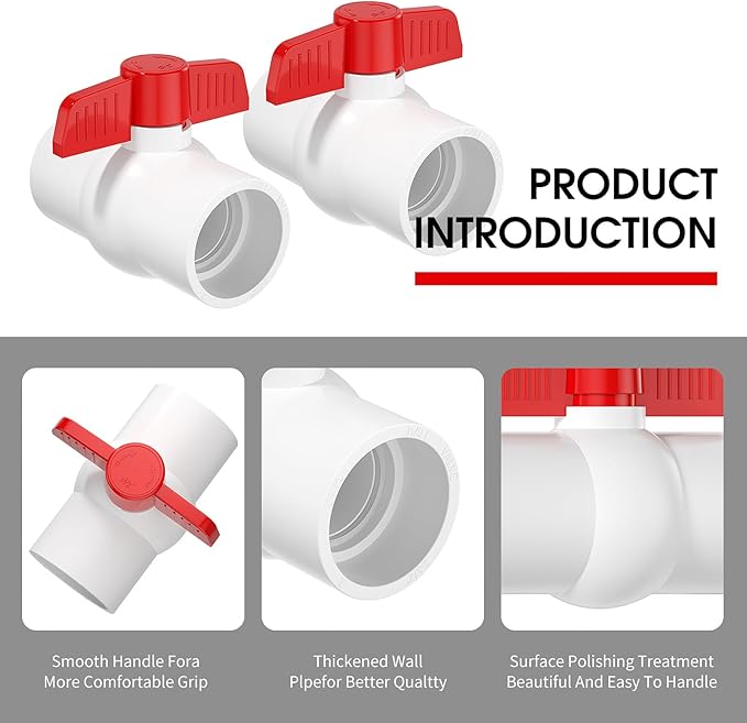 16PCS 3/4" PVC Ball Valve, SCH40 Slip PVC Water Pipe Valve with Easy Turn Red T-Handle, Shut-Off Ball Valve Socket for Swimming Pool, Sprinkler Lines, Outdoor Plumbing & Irrigation System