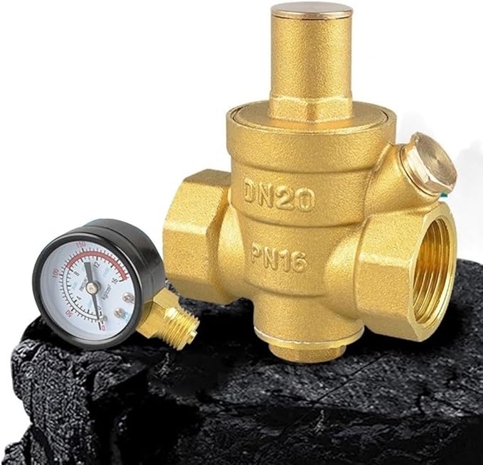 Water Pressure Regulator With Gauge, Made Of High Hardness Brass, Adjustable Water Pressure Reducing Valve Water For Indoor And Outdoor Taps, RV Systems DN20