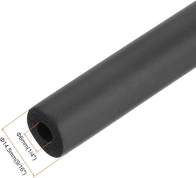 uxcell Foam Tubing for Handle Grip Support, Pipe Insulation Outside Pipe Lagging, 6mm(1/4") ID 14.5mm(9/16") OD 1m Black