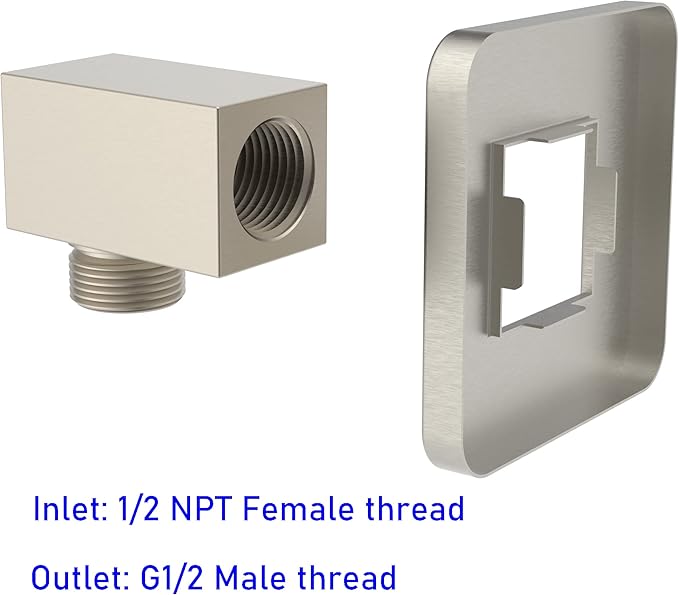 Aquaiaw Wall Supply Elbow with Flange, Tapered 1/2 NPT Female Inlet, Solid Brass Wall Union, Square Water Supply Elbow, PVD Brushed Nickel, G1/2 Outlet